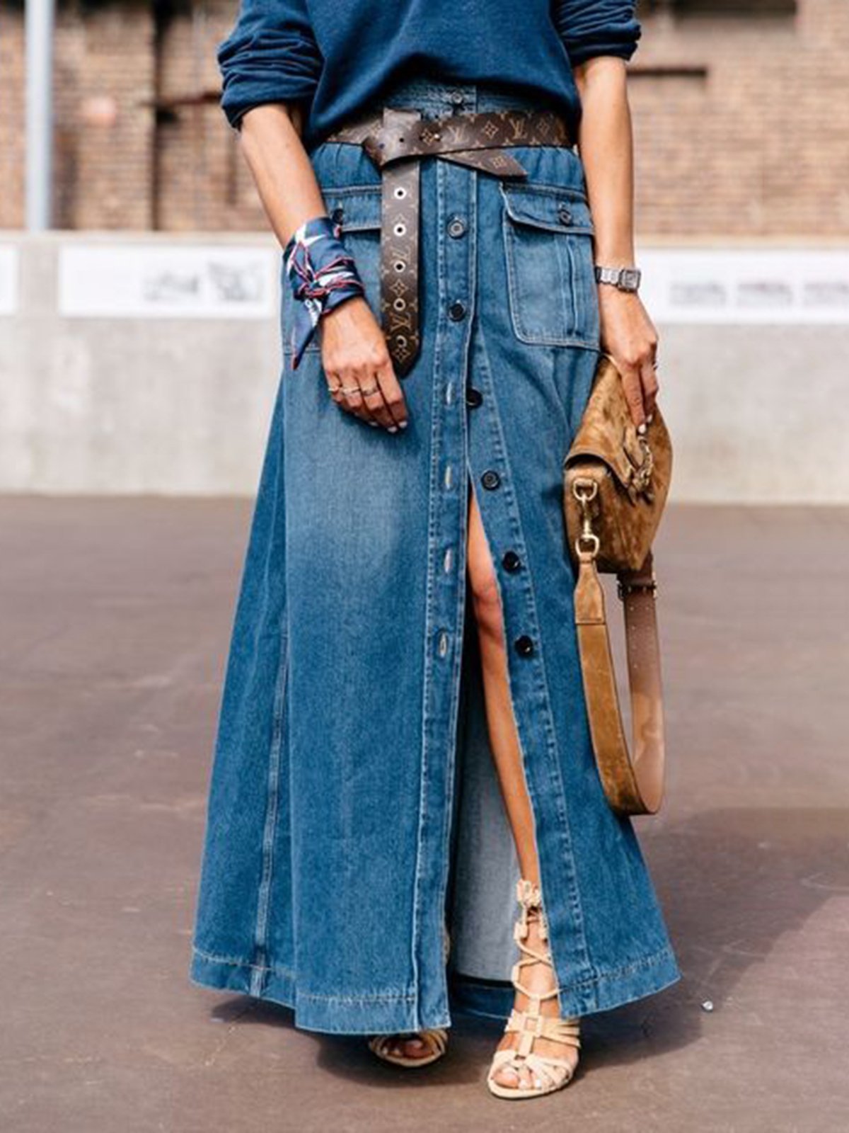 Deep Blue Shift Denim Vintage Solid Skirt