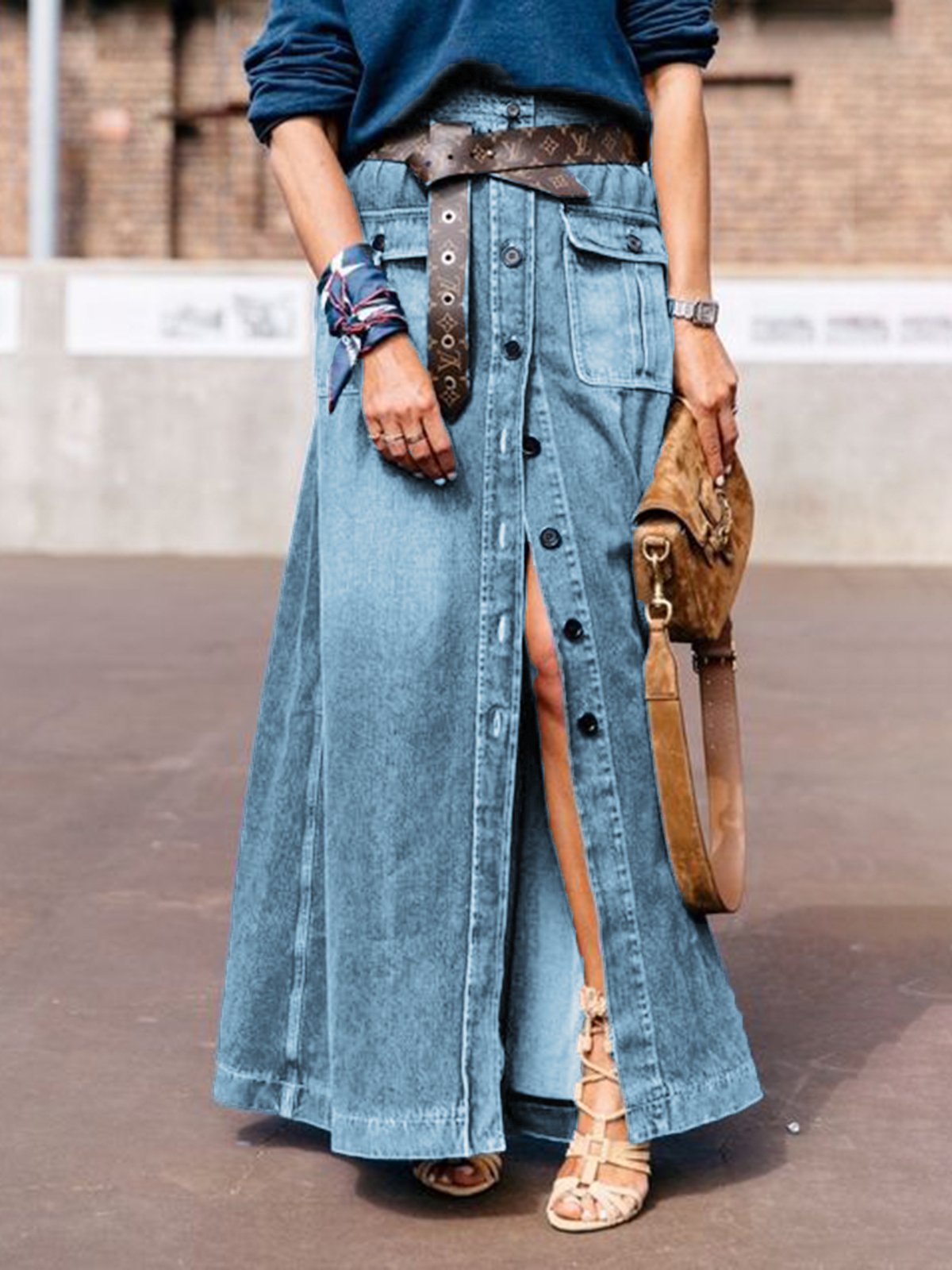 Deep Blue Shift Denim Vintage Solid Skirt