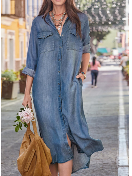 Casual Loosen Denim Long Sleeve Knit Dress