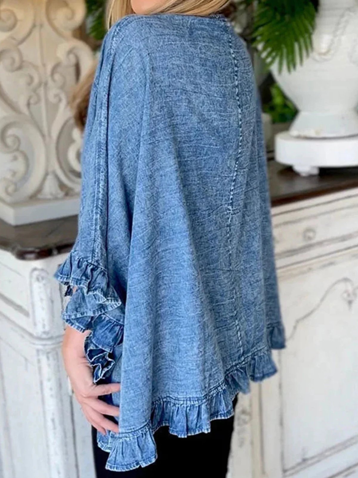 Plain Denim Casual Kimono