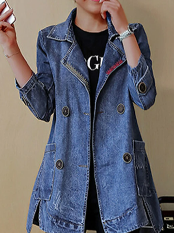 Lapel Collar Plain Casual Denim Jacket