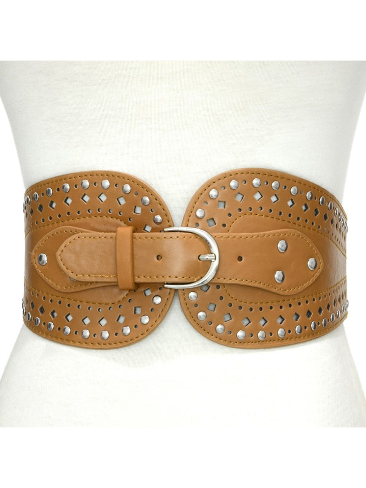 Vintage Plain Rivet Hollow Pin Buckle Elastic Wide Belt