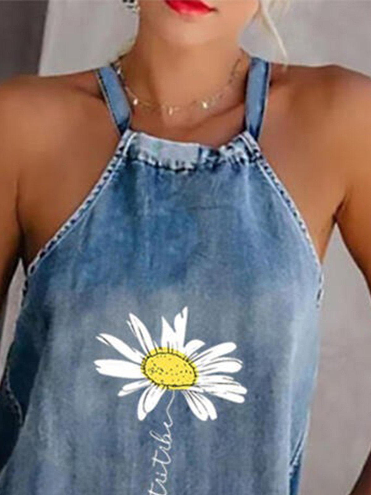 Vintage Sleeveless Daisy Printed Halter Casual Top