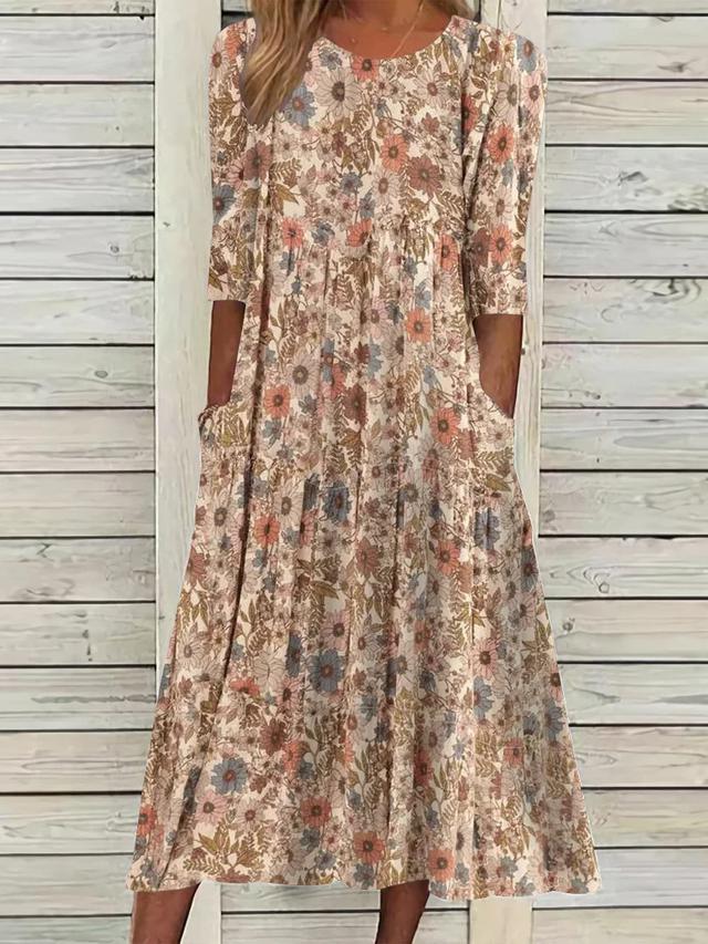 Flower Meadow Print Double Pocket Maxi Dress