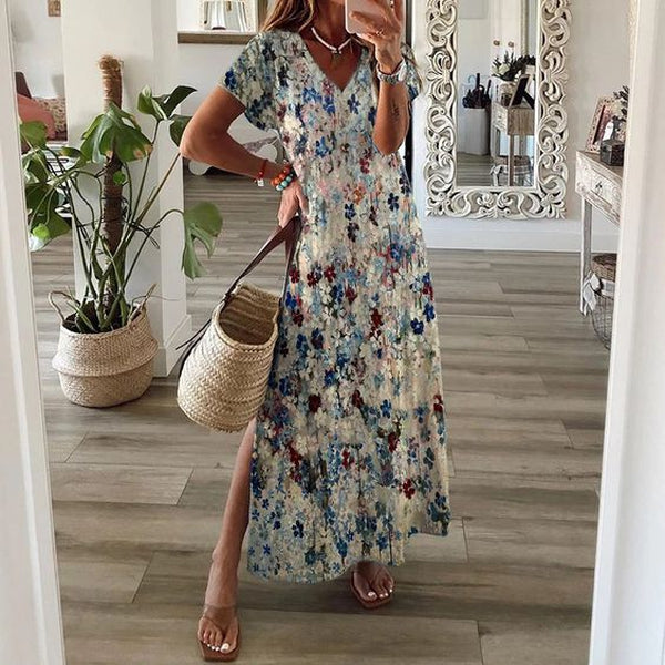 Special Short Sleeve Print Maxi Dress