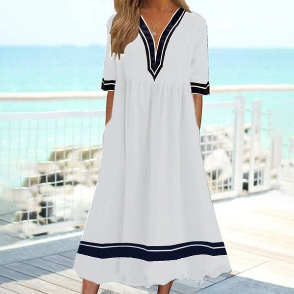 Basic Side Pocket Striped Midi Dress