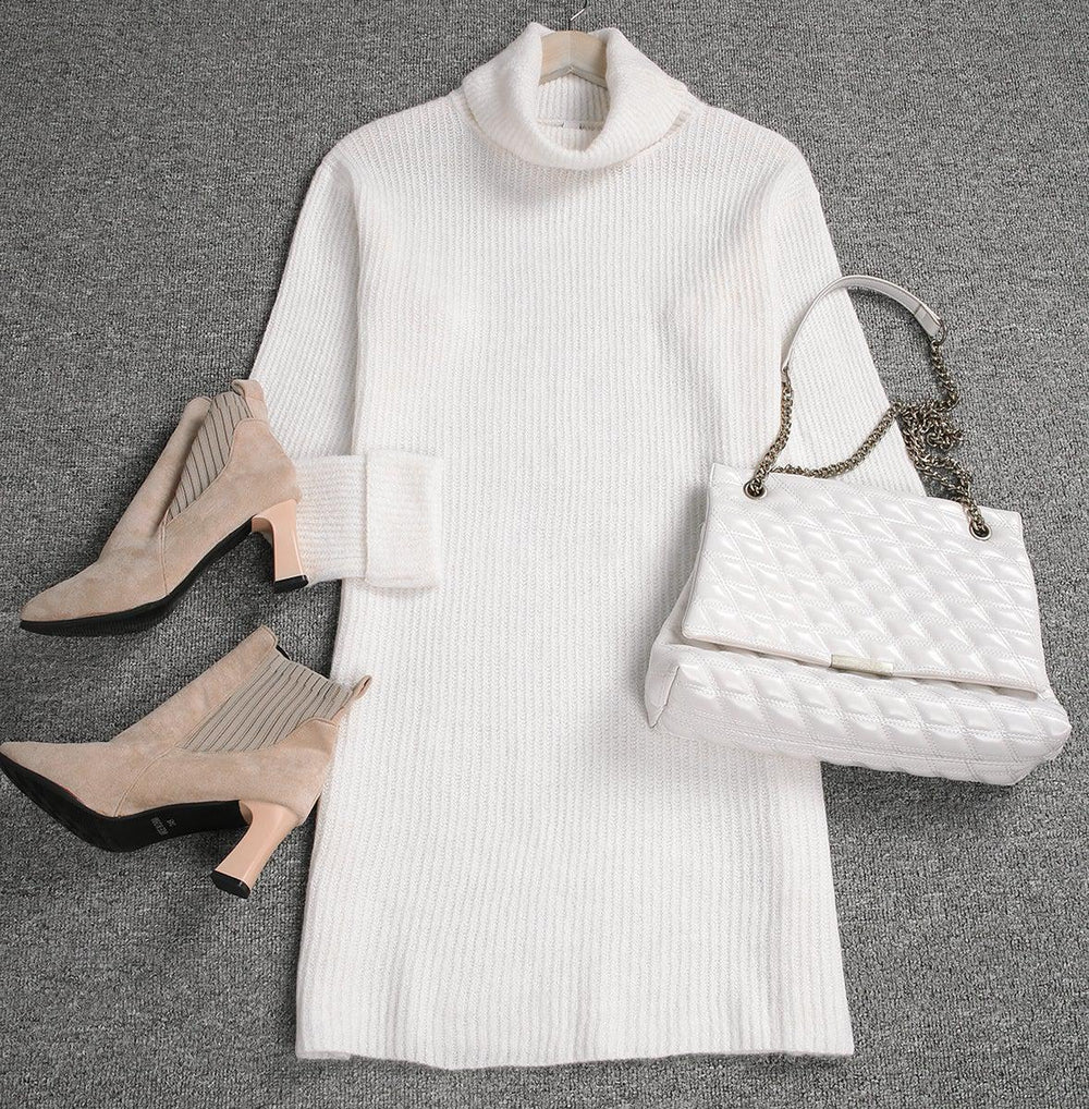 Simple Plain Long Sleeve Mini Sweater Dress