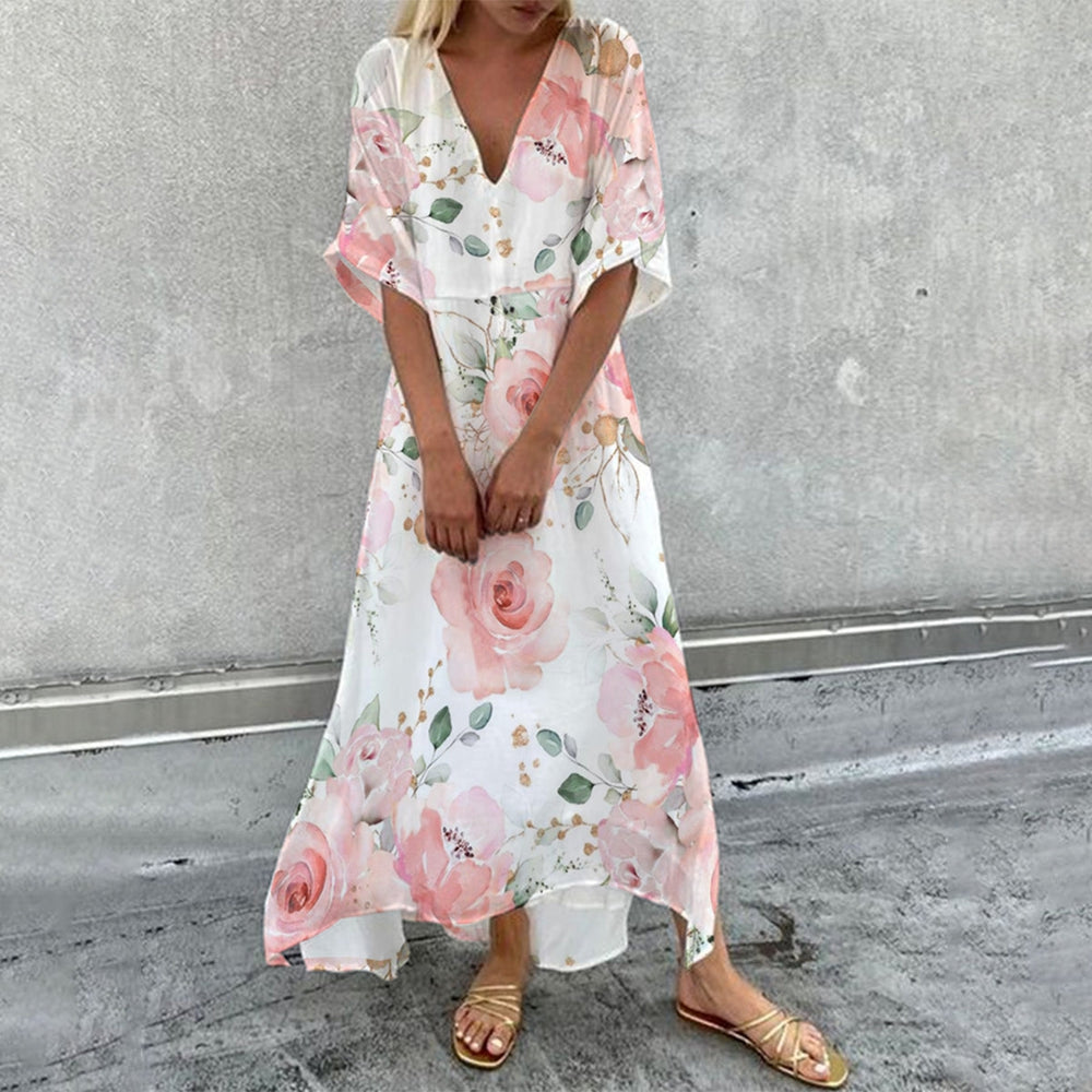 Romantic Floral Print V-Neck Maxi Dress