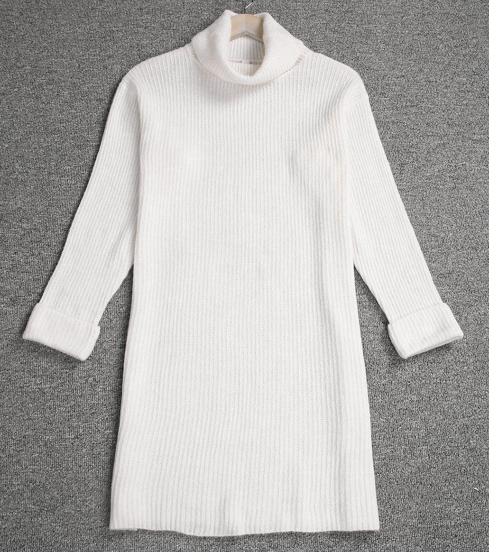 Simple Plain Long Sleeve Mini Sweater Dress