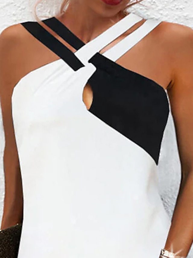 Women's Casual Dress Sheath Dress Mini Dress Black White Sleeveless Color Block Lace Summer Spring Spaghetti Strap Elegant Vacation 2023 S M L XL XXL 3XL 4XL 5XL