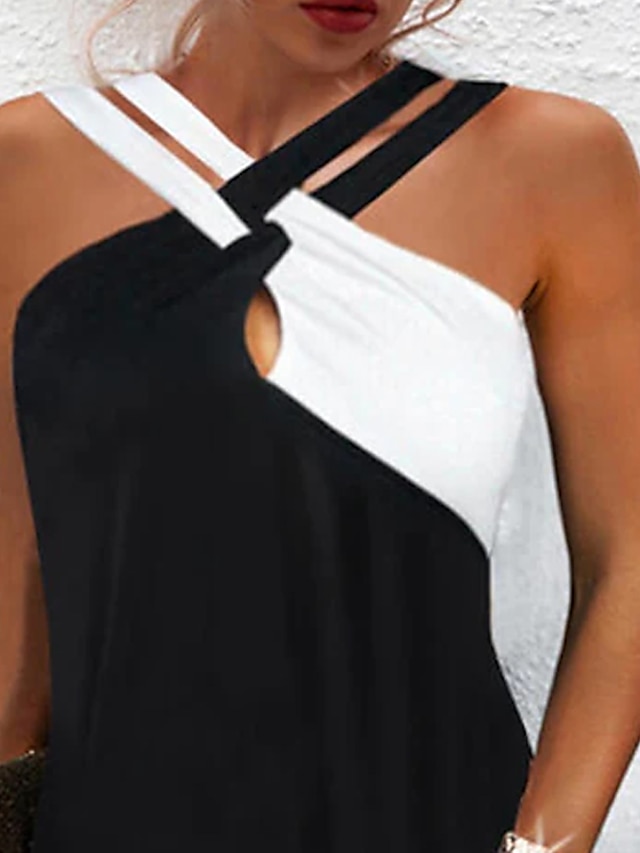 Women's Casual Dress Sheath Dress Mini Dress Black White Sleeveless Color Block Lace Summer Spring Spaghetti Strap Elegant Vacation 2023 S M L XL XXL 3XL 4XL 5XL