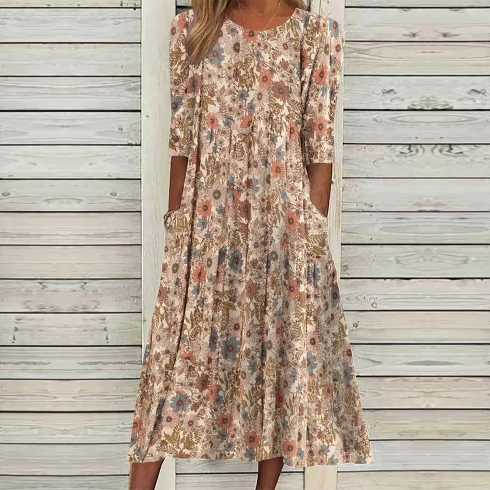 Flower Meadow Print Double Pocket Maxi Dress