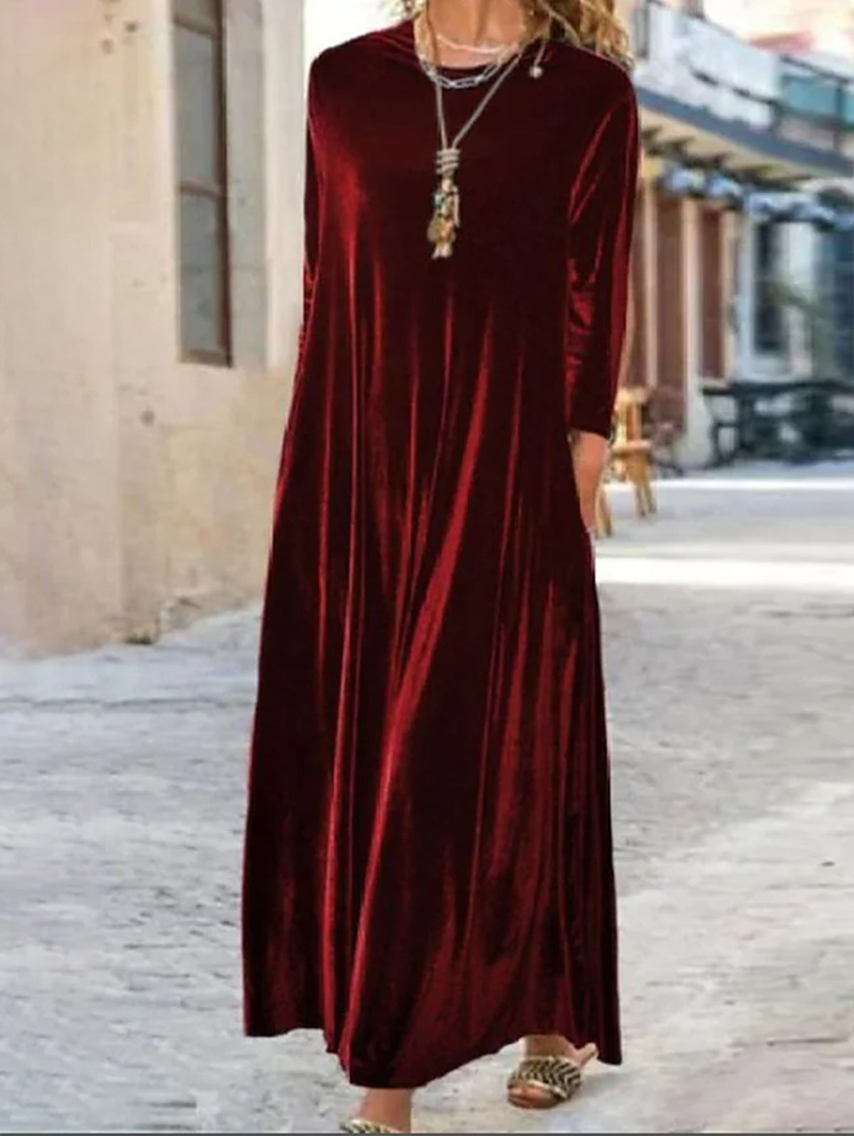 Cowl Neck Golden Velvet Shift Dress