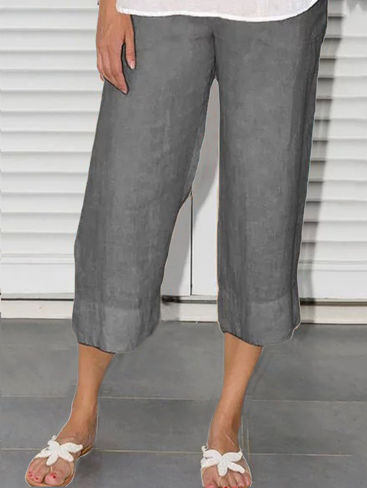 Minimalist Solid Color Loose Straight Leg Crop Pants