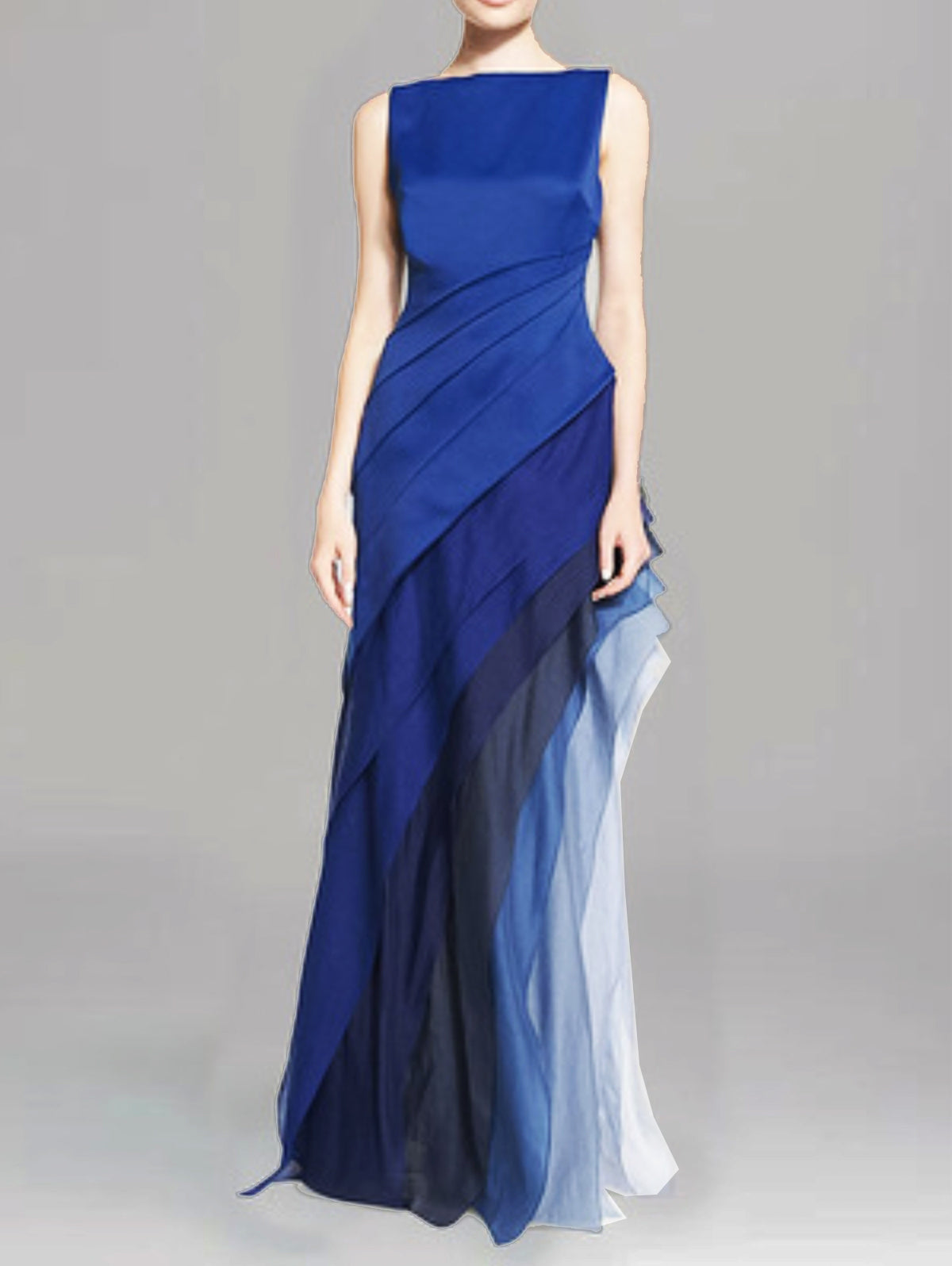 Elegant Boat Neck Multilayer Gradient Panel Sleeveless Maxi Dress