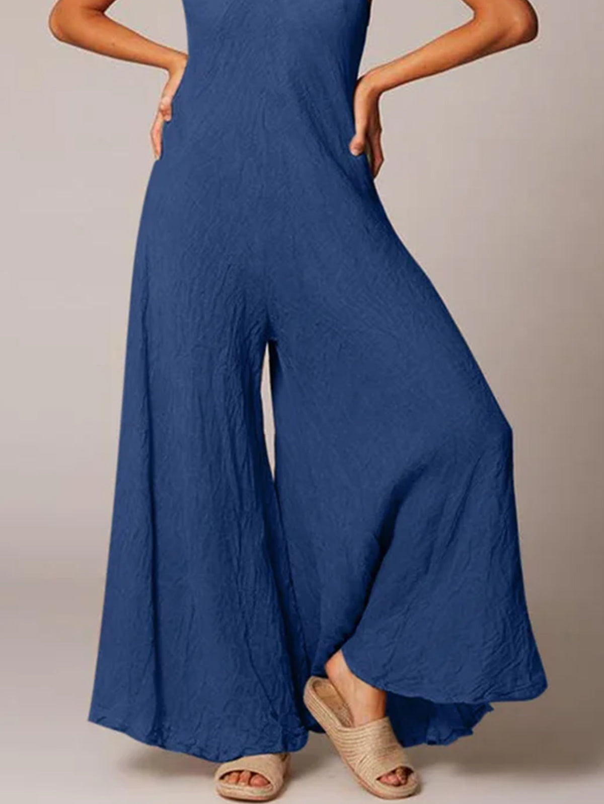 Casual Plain Scoop Neck Sleeveless Wide Leg Loose Cami Jumpsuit