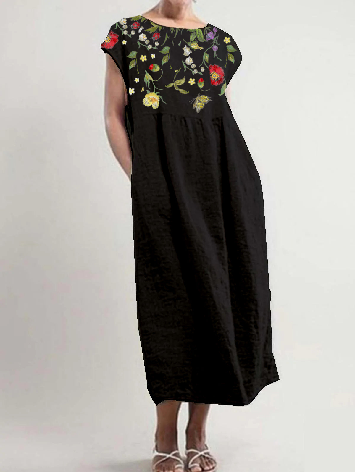 UR Women's Floral Print Short Sleeve Casual Loose Midi Dress