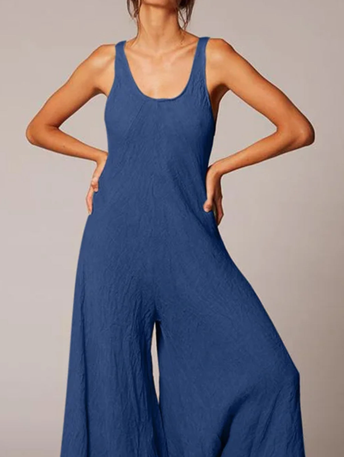 Casual Plain Scoop Neck Sleeveless Wide Leg Loose Cami Jumpsuit