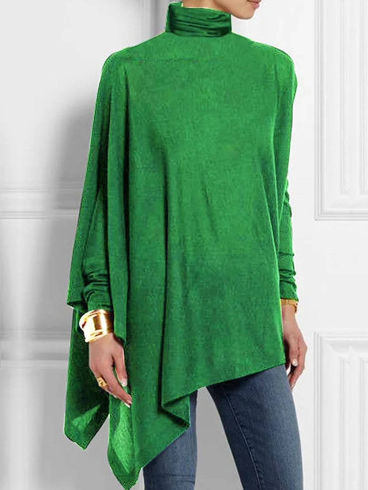 High Neck Solid Asymmetrical Top