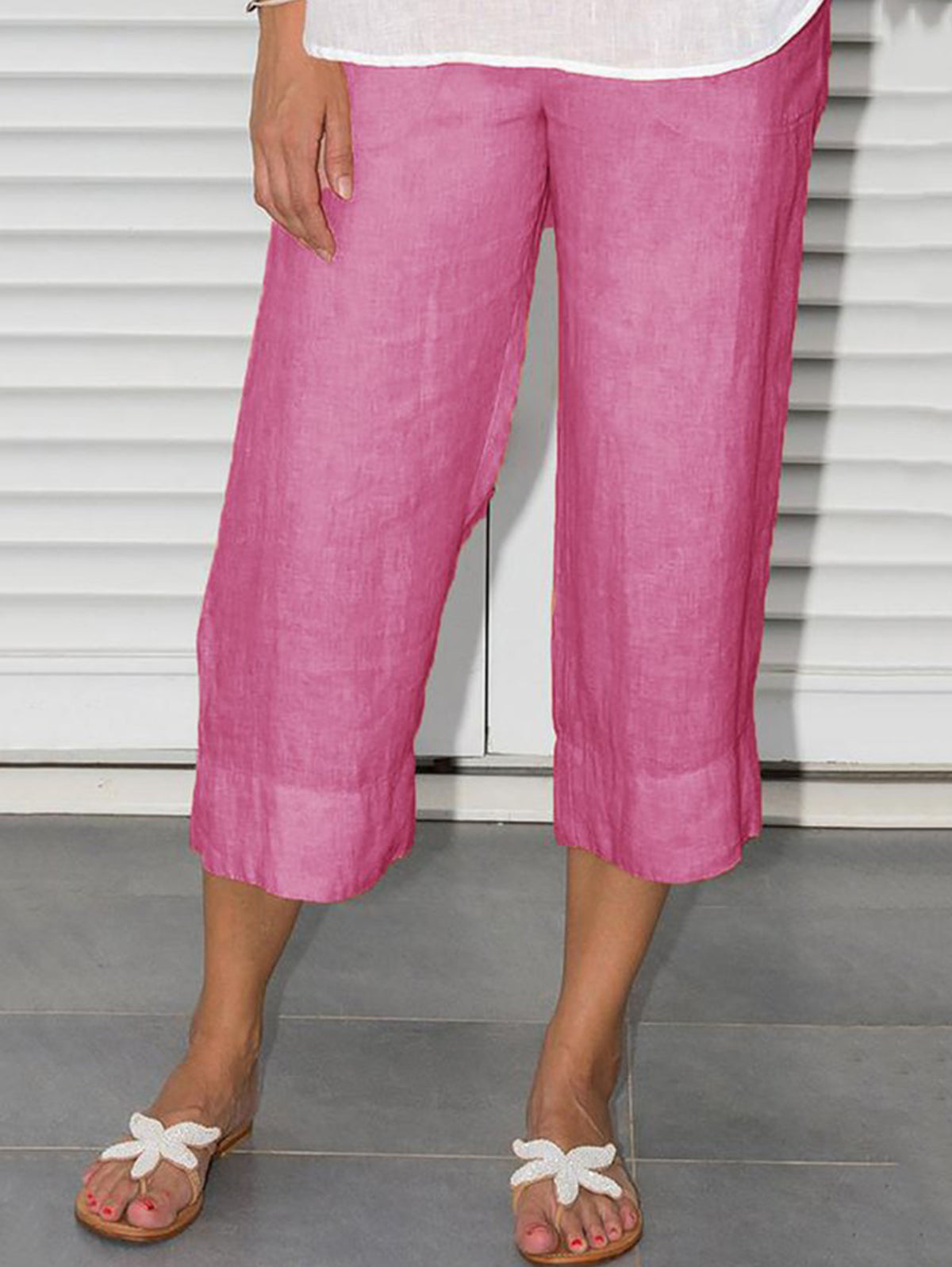 Minimalist Solid Color Loose Straight Leg Crop Pants