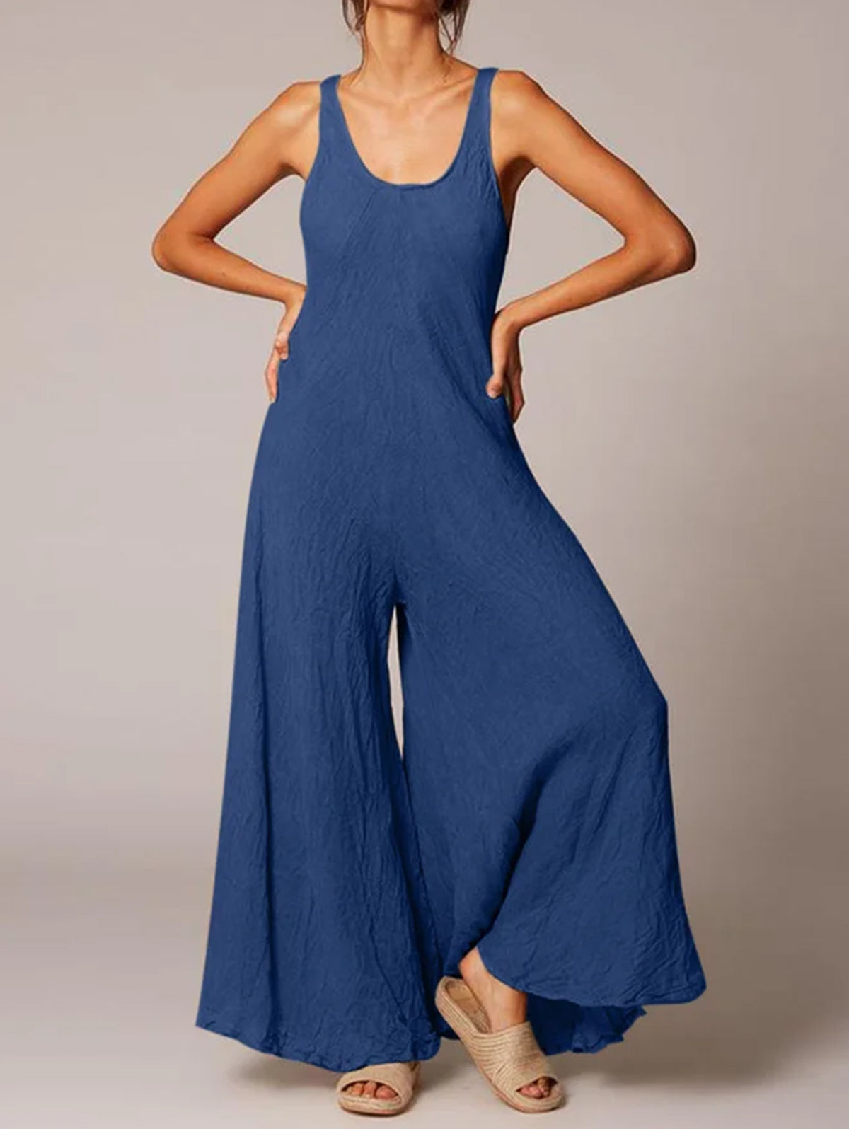 Casual Plain Scoop Neck Sleeveless Wide Leg Loose Cami Jumpsuit