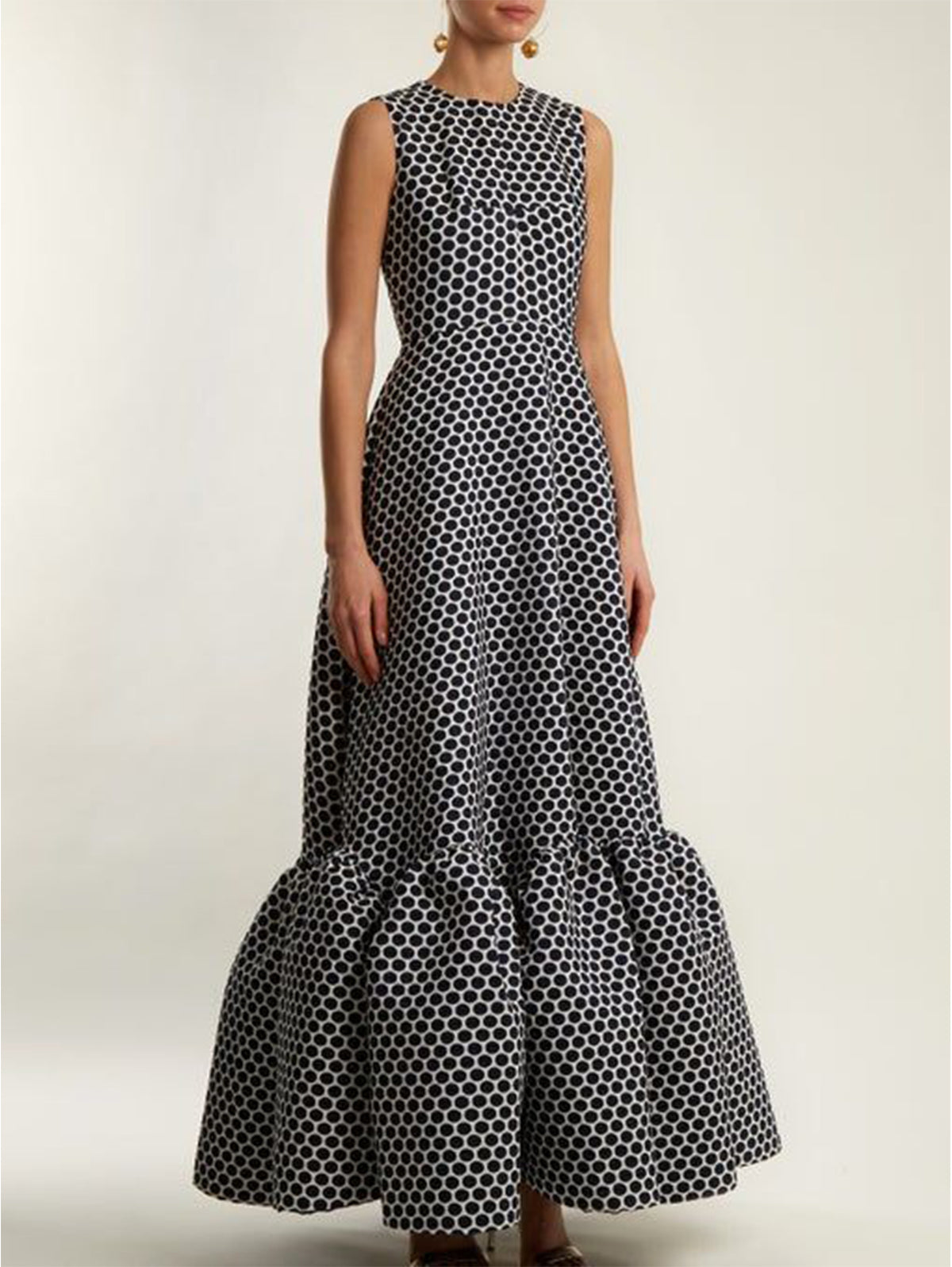 Fashion Polka Dot Print Sleeveless A Line Maxi Tank Dress