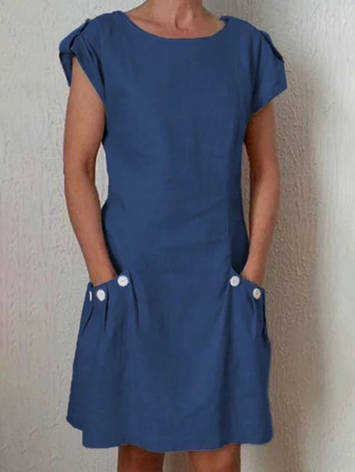 Casual Plain Epaulet Detail Short Sleeve Dual Pocket Midi Dress