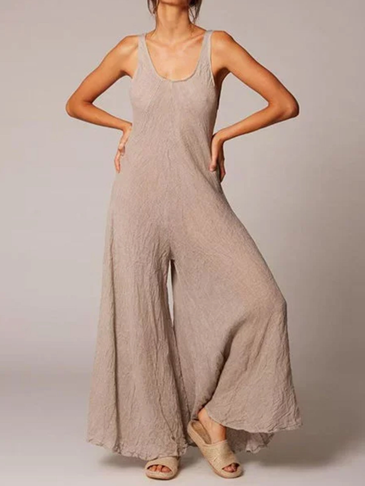 Casual Plain Scoop Neck Sleeveless Wide Leg Loose Cami Jumpsuit