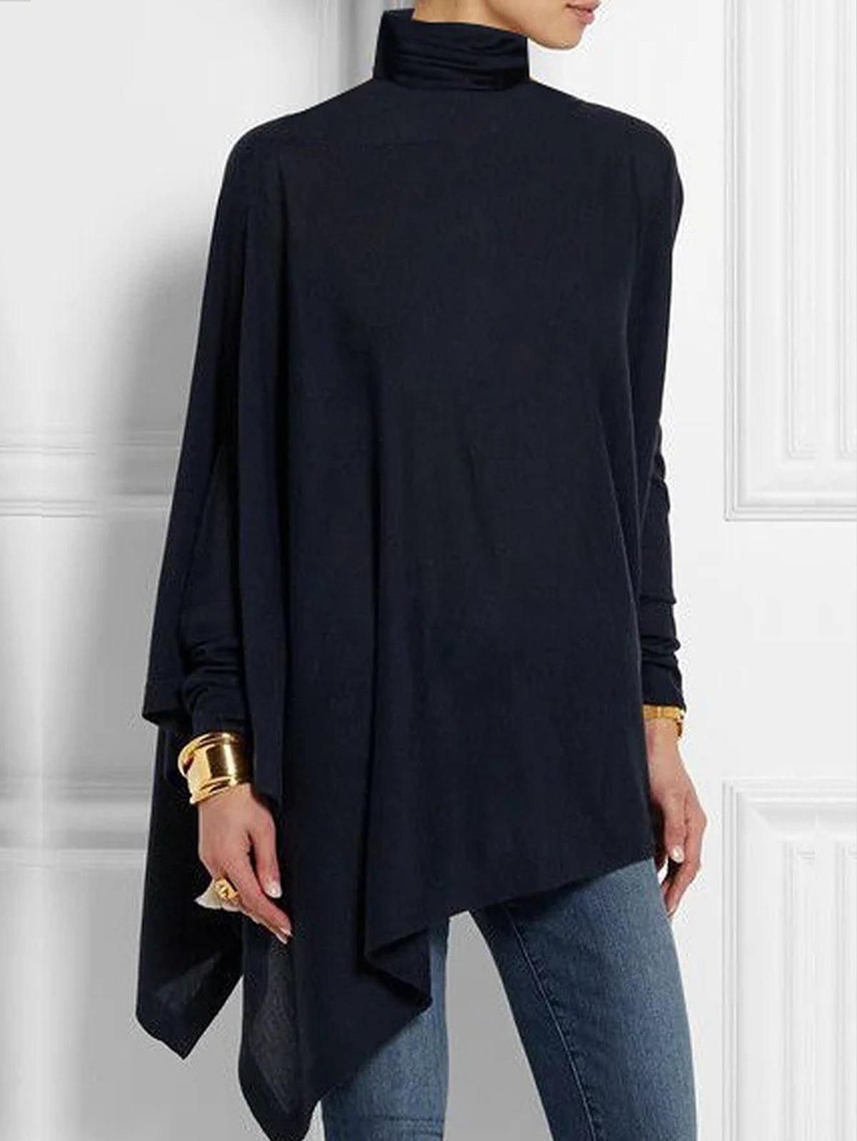 High Neck Solid Asymmetrical Top