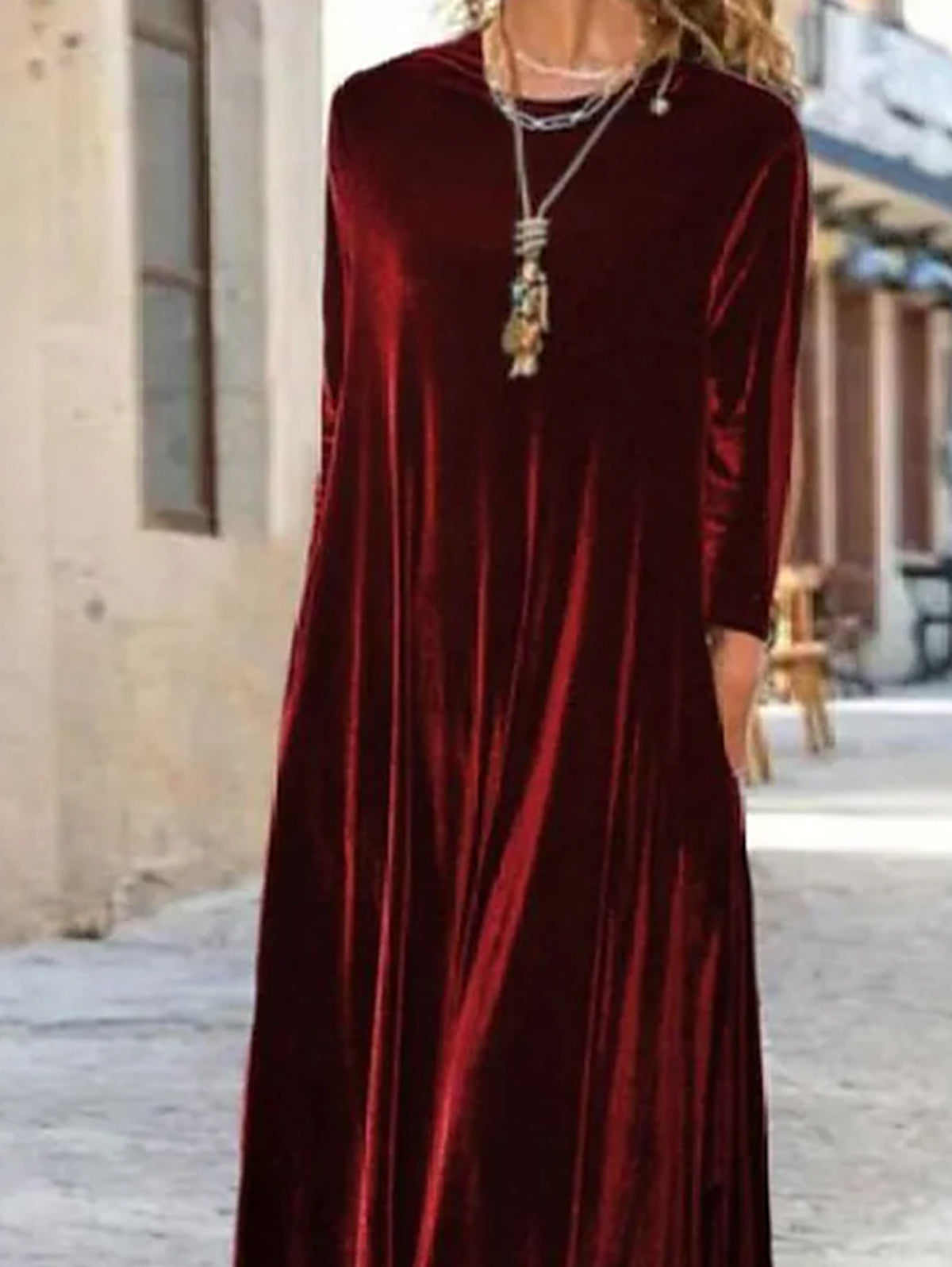 Cowl Neck Golden Velvet Shift Dress