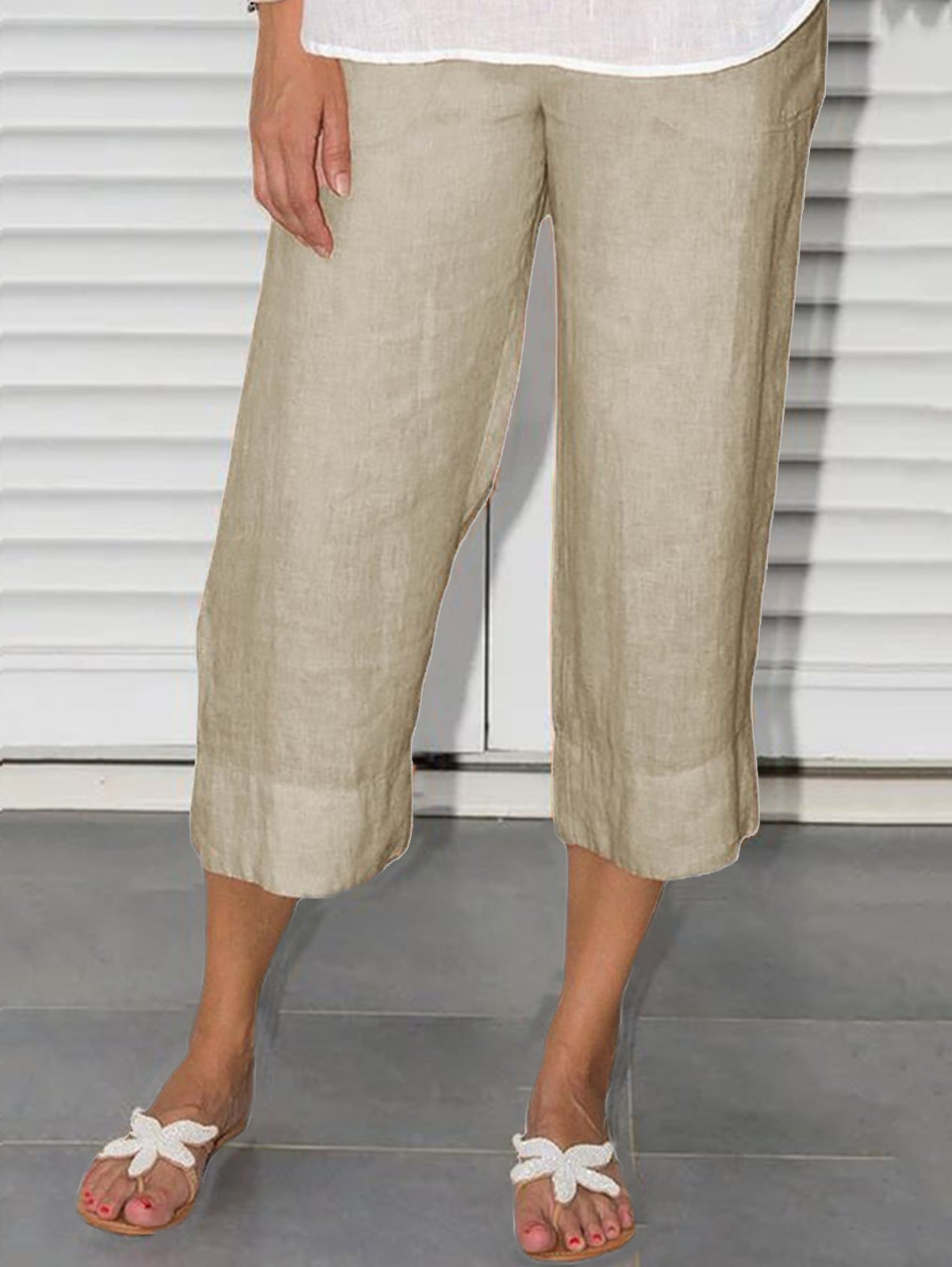 Minimalist Solid Color Loose Straight Leg Crop Pants