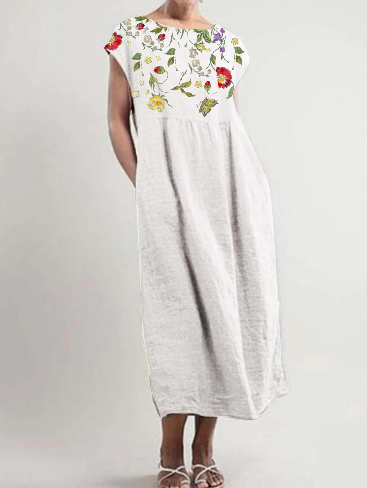 UR Women's Floral Print Short Sleeve Casual Loose Midi Dress