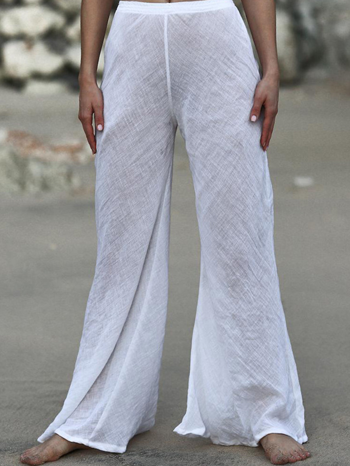 Vacation Casual Plain High Waist Loose Wide Leg Beach Pants