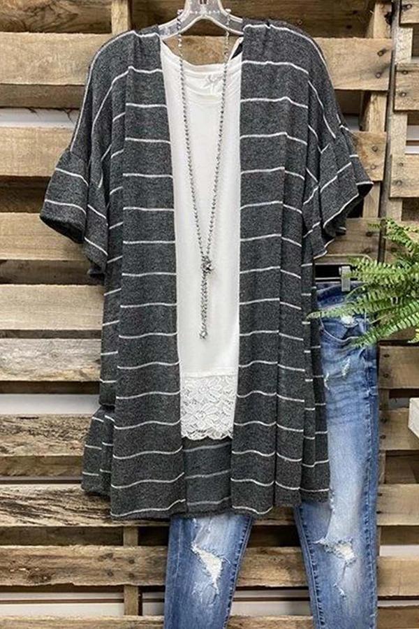 Striped Print Ruffled Cardigan