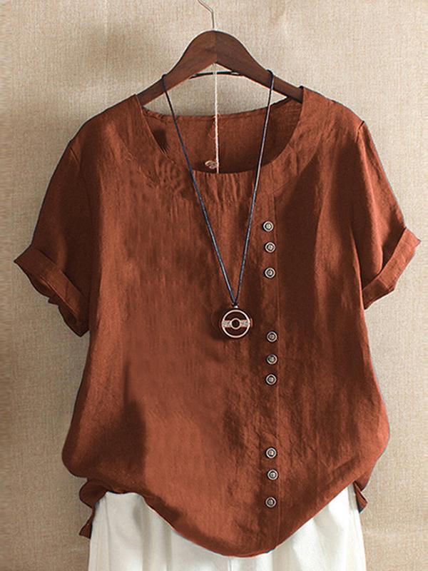 Women's Solid Color Cotton And Linen Casual Top