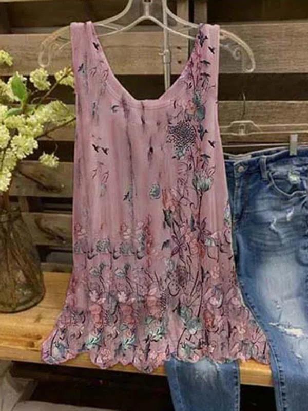 Floral-print Sleeveless Casual Shirts & Tops