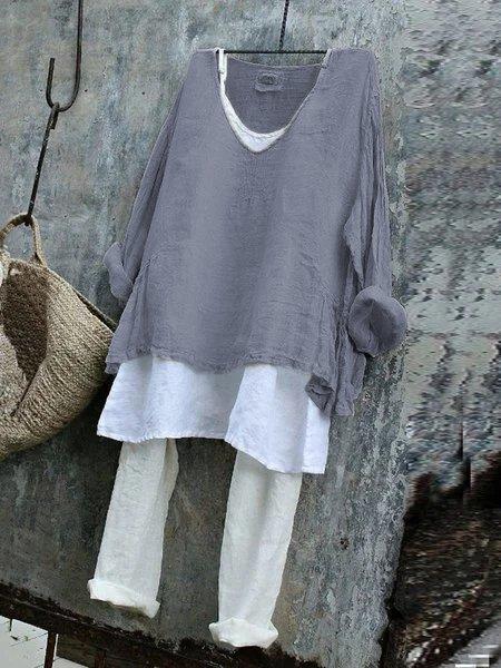 Cotton-Blend V Neck Tops