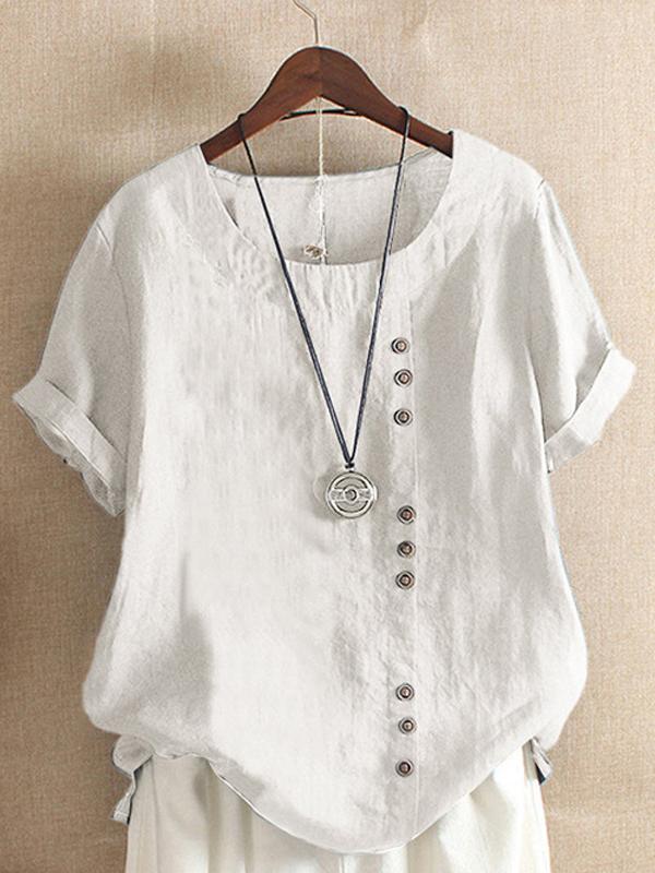 Women's Solid Color Cotton And Linen Casual Top