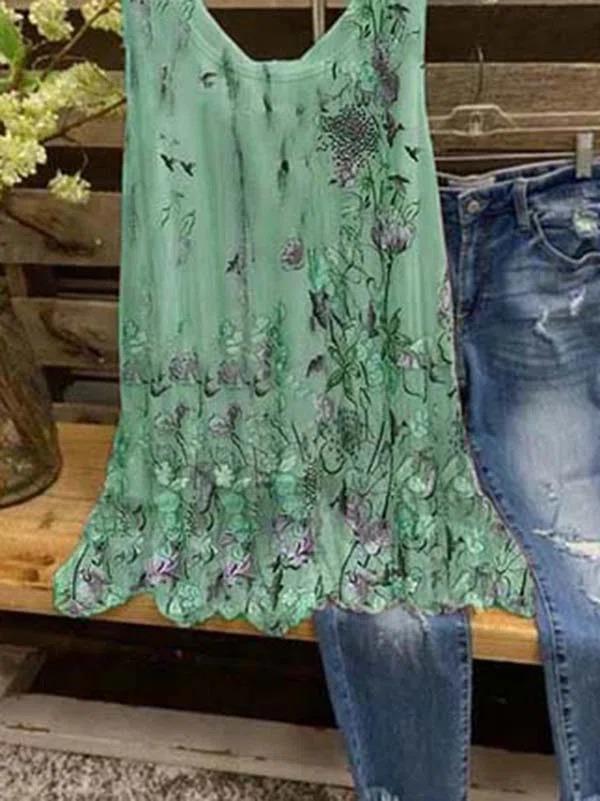 Floral-print Sleeveless Casual Shirts & Tops