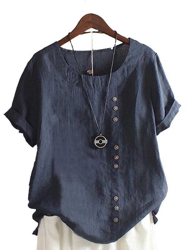 Women's Solid Color Cotton And Linen Casual Top