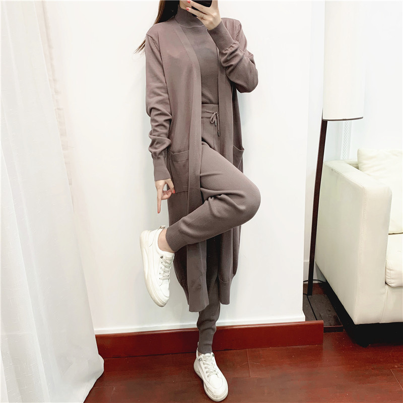 Casual knitted cardigan vest and pants three-piece set