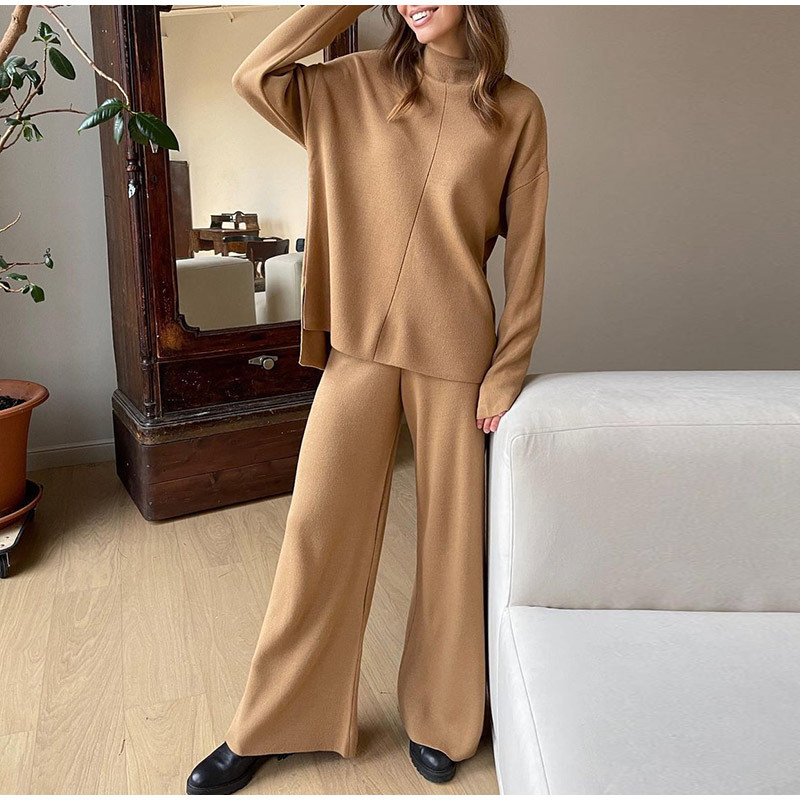 Casual Long-sleeves Knitted Two-piece Set