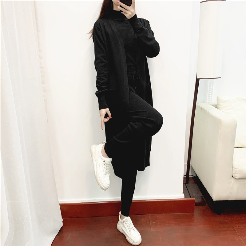 Casual knitted cardigan vest and pants three-piece set