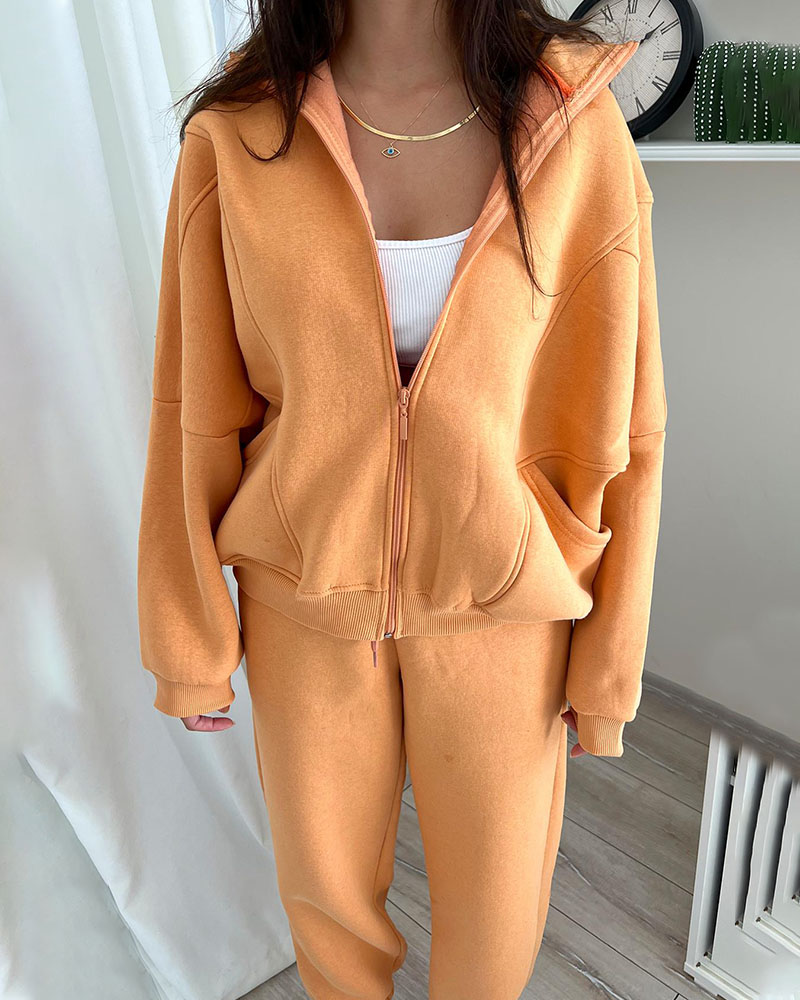 Autumn and winter hooded zipper tracksuit