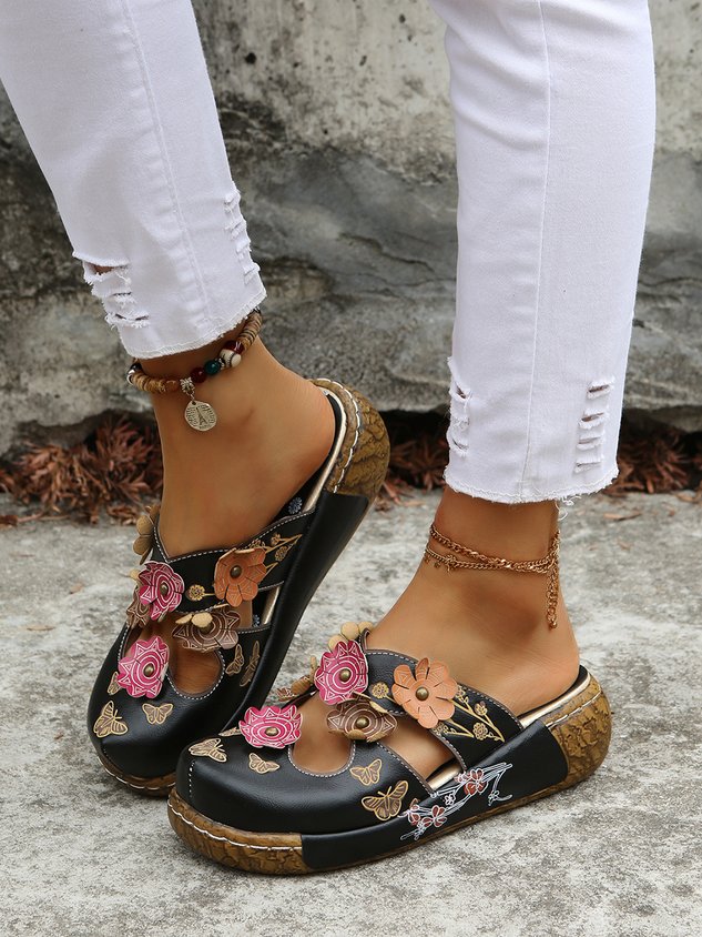 Vintage Floral Mules Clog Shoes