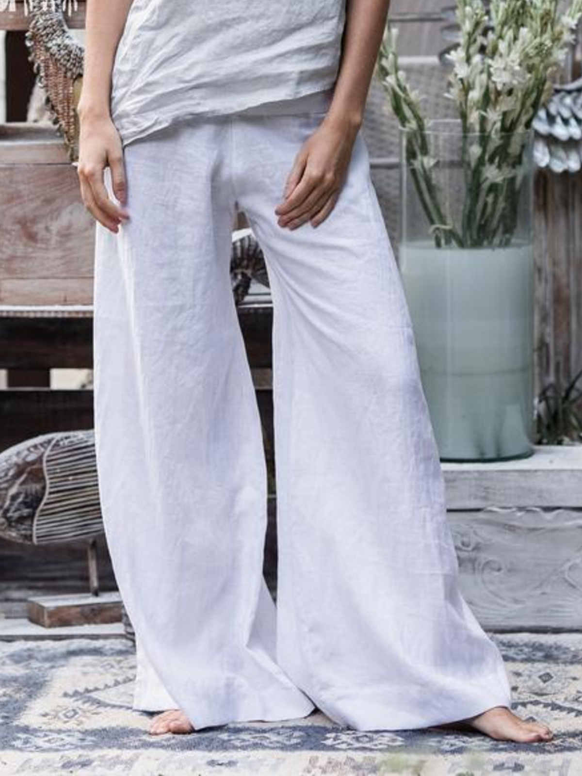 Casual Cotton-Blend Solid Pants