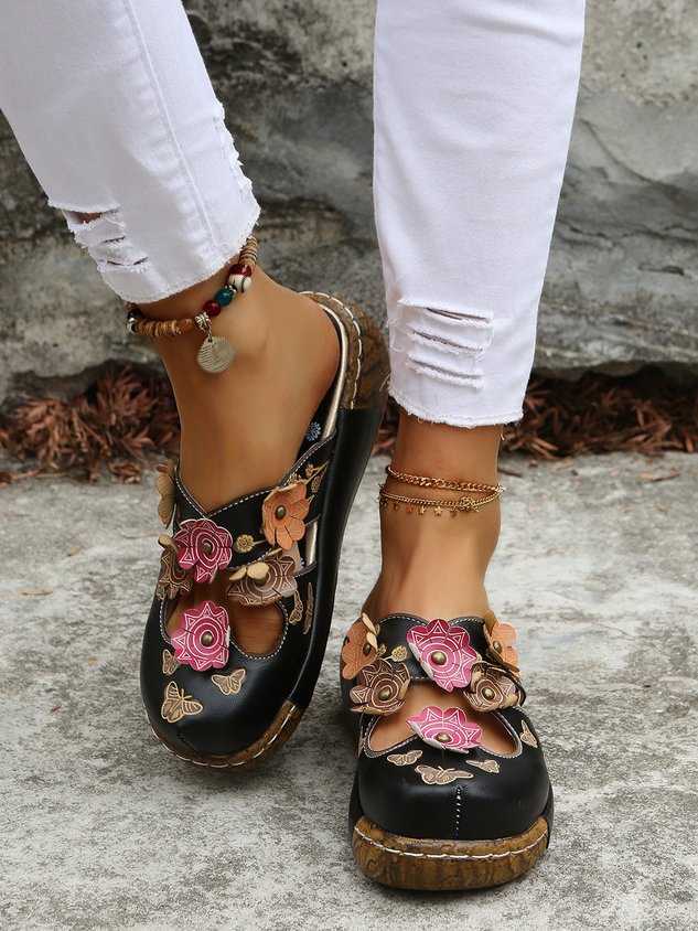 Vintage Floral Mules Clog Shoes