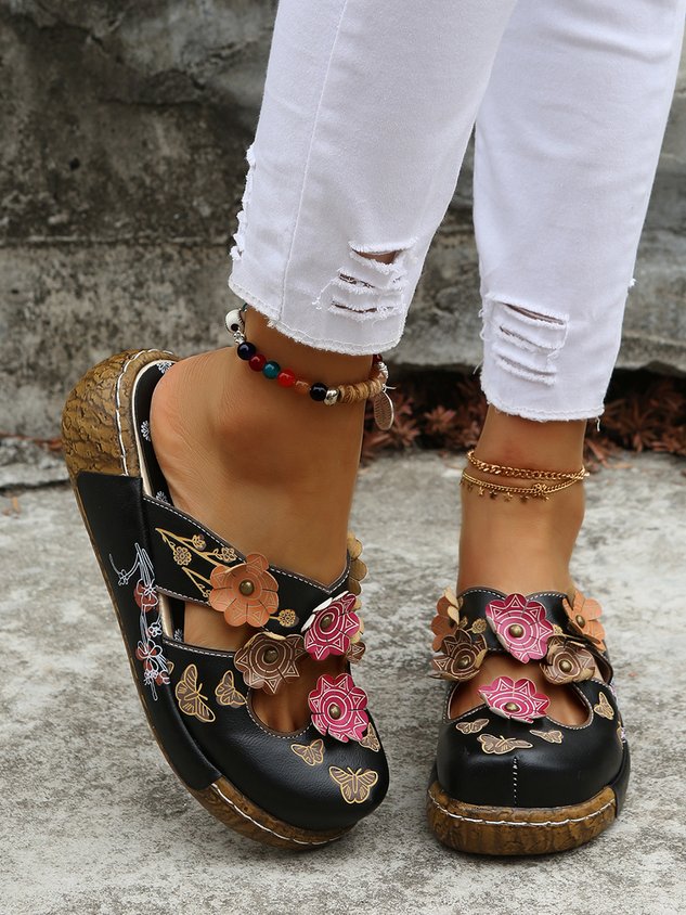 Vintage Floral Mules Clog Shoes