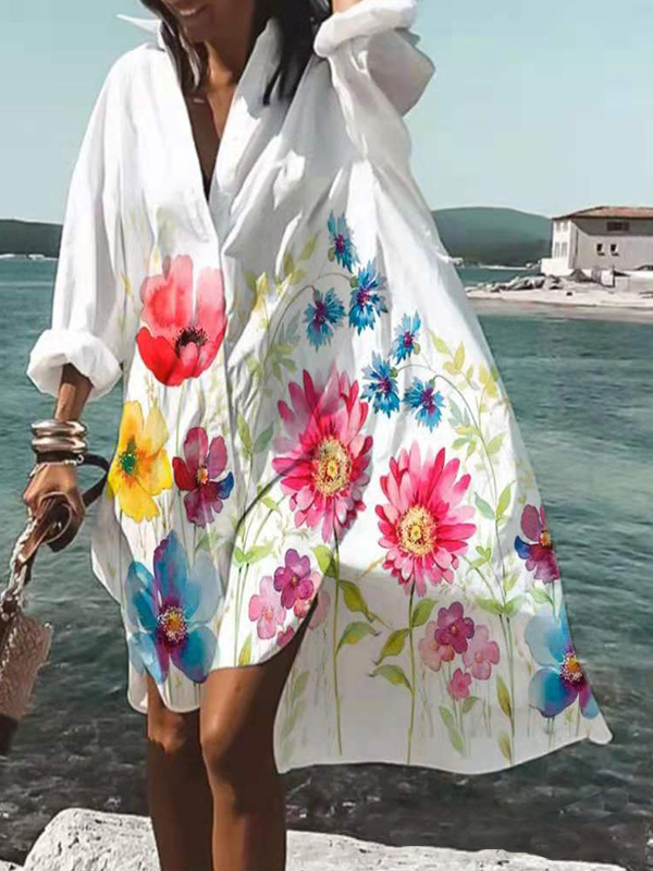 Art Floral Printed Oversized Dress