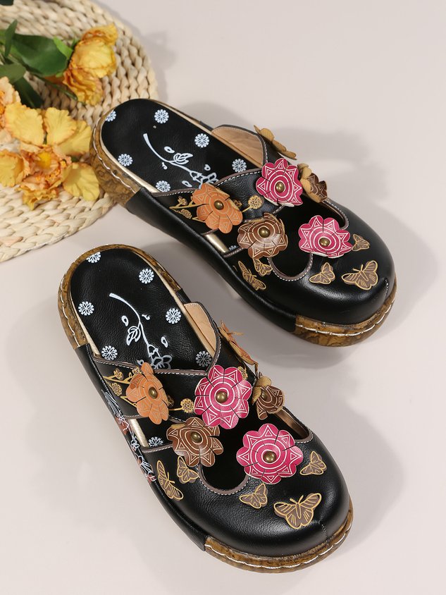 Vintage Floral Mules Clog Shoes